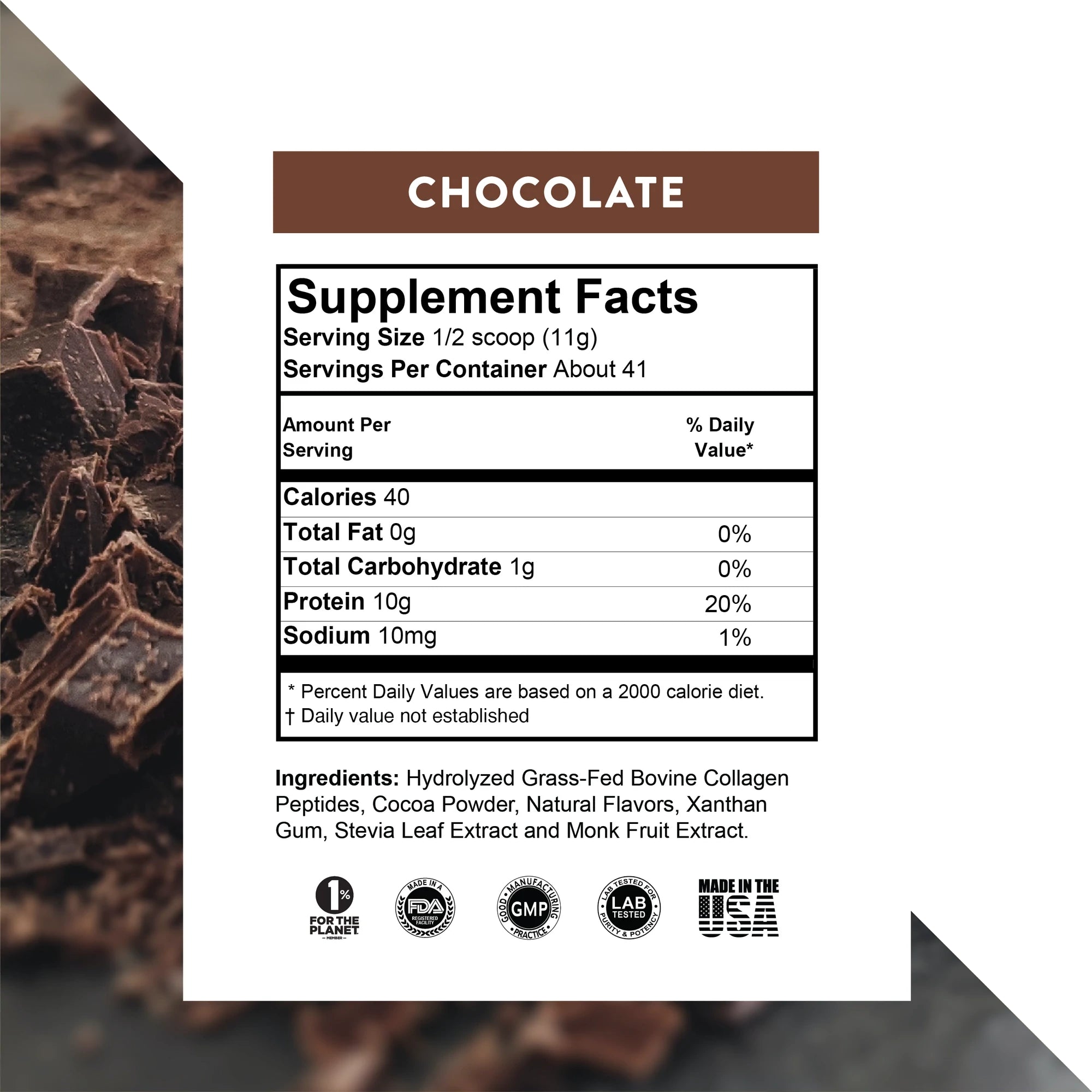 Grass Fed Collagen Peptides Chocolate - COA